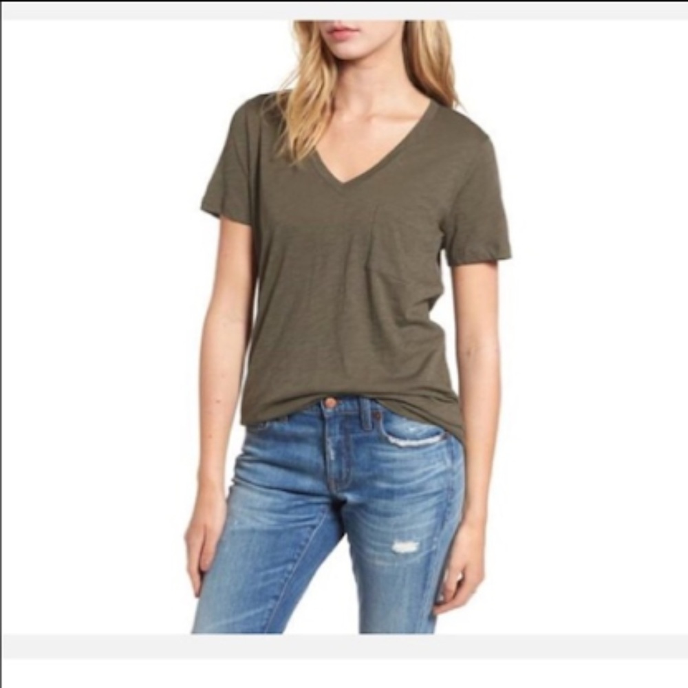 SOLD Madewell Army Soft Cotton Tshirt V Neck - Picture 5 of 6